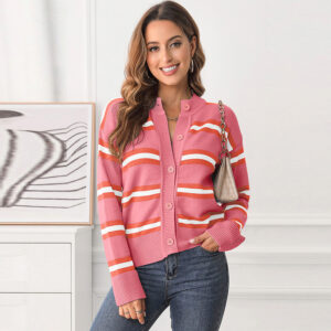 EBay cross-border hot selling autumn new long sleeved top for women, European and American casual versatile striped printed knitted sweater for women